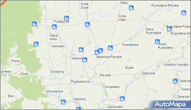 mapa Jasienica-Parcele, Jasienica-Parcele na mapie Targeo