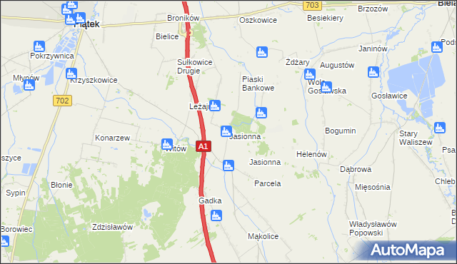 mapa Jasionna gmina Piątek, Jasionna gmina Piątek na mapie Targeo