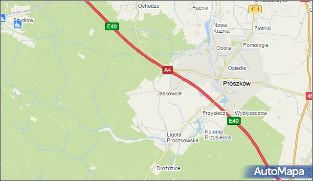 mapa Jaśkowice gmina Prószków, Jaśkowice gmina Prószków na mapie Targeo