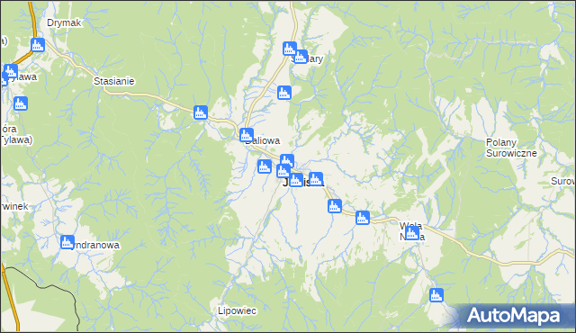 mapa Jaśliska, Jaśliska na mapie Targeo