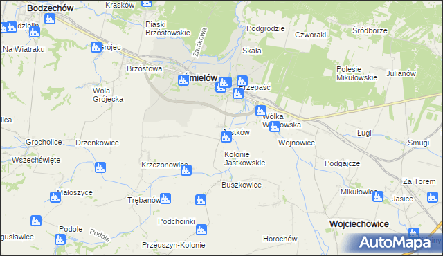 mapa Jastków gmina Ćmielów, Jastków gmina Ćmielów na mapie Targeo