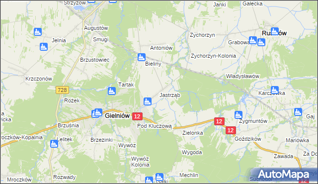 mapa Jastrząb gmina Gielniów, Jastrząb gmina Gielniów na mapie Targeo