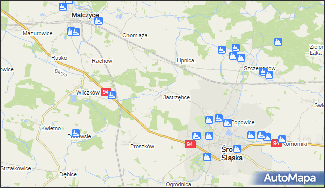 mapa Jastrzębce gmina Środa Śląska, Jastrzębce gmina Środa Śląska na mapie Targeo