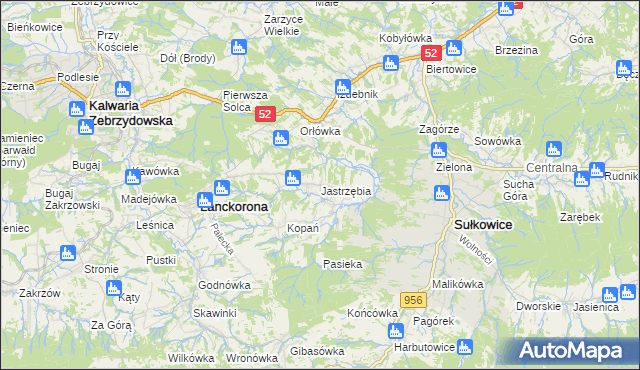 mapa Jastrzębia gmina Lanckorona, Jastrzębia gmina Lanckorona na mapie Targeo