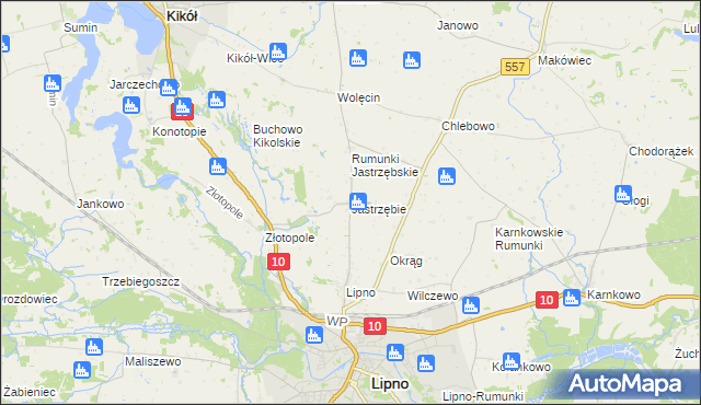 mapa Jastrzębie gmina Lipno, Jastrzębie gmina Lipno na mapie Targeo