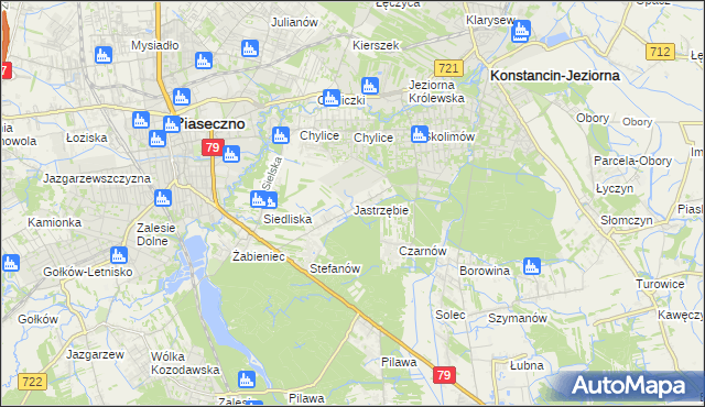 mapa Jastrzębie gmina Piaseczno, Jastrzębie gmina Piaseczno na mapie Targeo