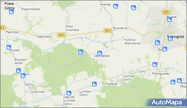 mapa Jastrzębiec gmina Kuryłówka, Jastrzębiec gmina Kuryłówka na mapie Targeo