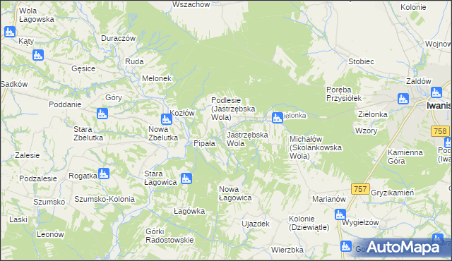 mapa Jastrzębska Wola, Jastrzębska Wola na mapie Targeo