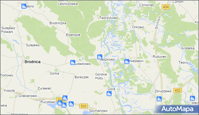 mapa Jaszkowo gmina Brodnica, Jaszkowo gmina Brodnica na mapie Targeo