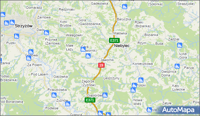 mapa Jawornik gmina Niebylec, Jawornik gmina Niebylec na mapie Targeo