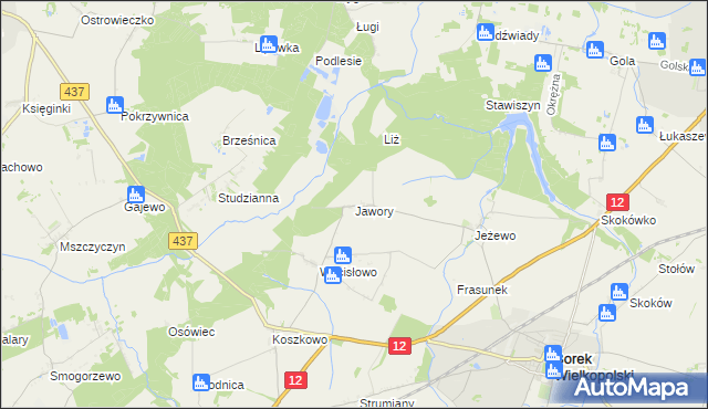 mapa Jawory gmina Borek Wielkopolski, Jawory gmina Borek Wielkopolski na mapie Targeo