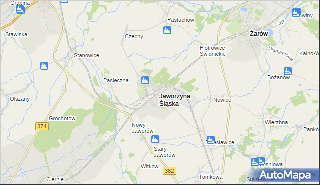 mapa Jaworzyna Śląska, Jaworzyna Śląska na mapie Targeo