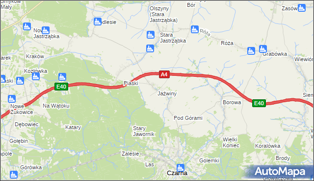 mapa Jaźwiny gmina Czarna, Jaźwiny gmina Czarna na mapie Targeo