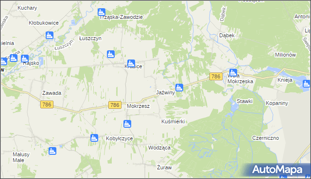 mapa Jaźwiny gmina Mstów, Jaźwiny gmina Mstów na mapie Targeo