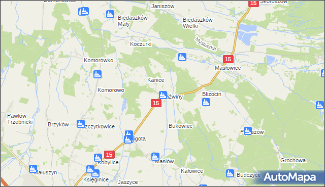 mapa Jaźwiny gmina Trzebnica, Jaźwiny gmina Trzebnica na mapie Targeo