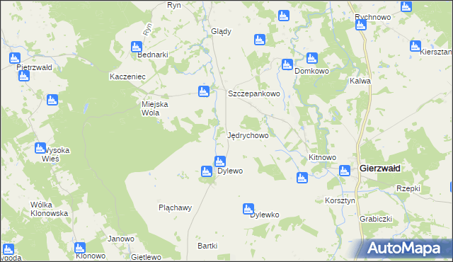 mapa Jędrychowo gmina Grunwald, Jędrychowo gmina Grunwald na mapie Targeo