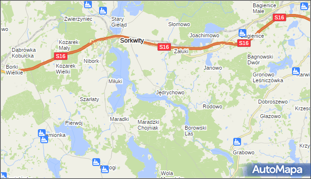 mapa Jędrychowo gmina Sorkwity, Jędrychowo gmina Sorkwity na mapie Targeo