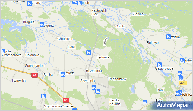 mapa Jędrynie, Jędrynie na mapie Targeo