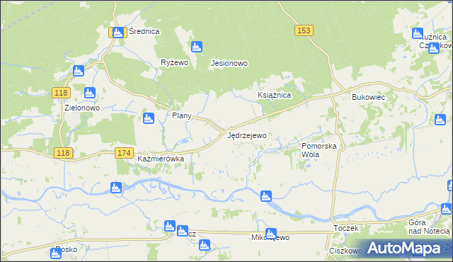 mapa Jędrzejewo gmina Czarnków, Jędrzejewo gmina Czarnków na mapie Targeo