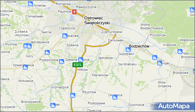 mapa Jędrzejów gmina Bodzechów, Jędrzejów gmina Bodzechów na mapie Targeo