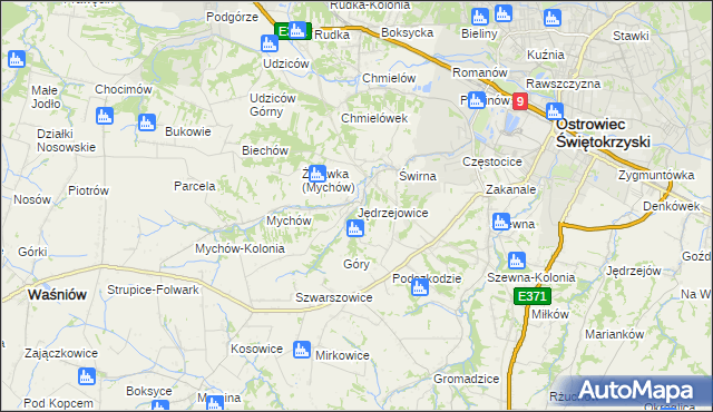 mapa Jędrzejowice gmina Bodzechów, Jędrzejowice gmina Bodzechów na mapie Targeo