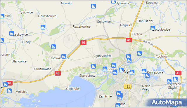 mapa Jędrzychów gmina Nysa, Jędrzychów gmina Nysa na mapie Targeo