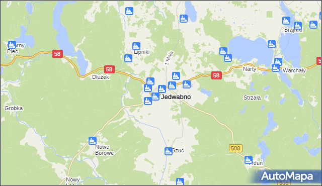 mapa Jedwabno powiat szczycieński, Jedwabno powiat szczycieński na mapie Targeo