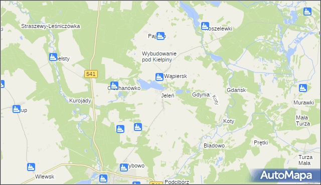 mapa Jeleń gmina Lidzbark, Jeleń gmina Lidzbark na mapie Targeo