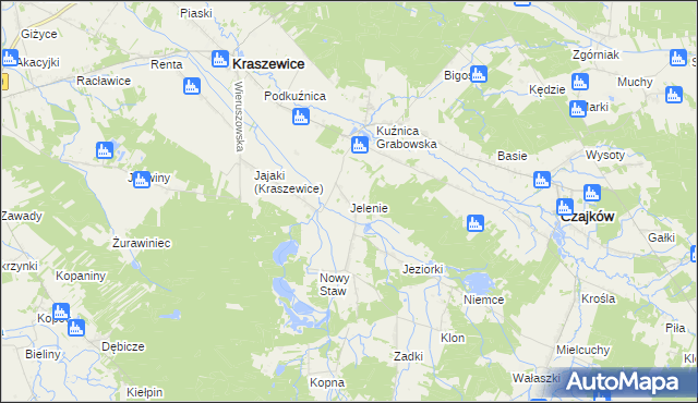 mapa Jelenie gmina Kraszewice, Jelenie gmina Kraszewice na mapie Targeo