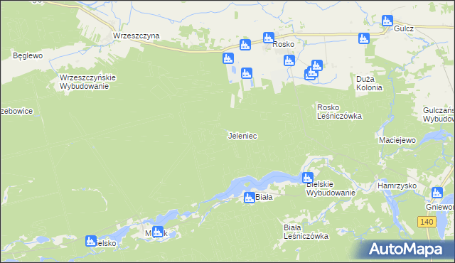 mapa Jeleniec gmina Wieleń, Jeleniec gmina Wieleń na mapie Targeo