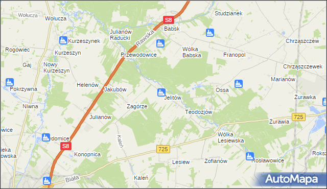 mapa Jelitów gmina Biała Rawska, Jelitów gmina Biała Rawska na mapie Targeo