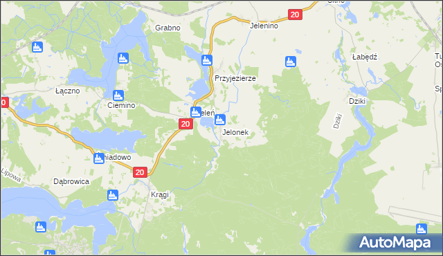 mapa Jelonek gmina Borne Sulinowo, Jelonek gmina Borne Sulinowo na mapie Targeo