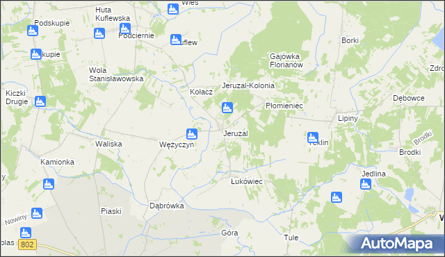 mapa Jeruzal gmina Mrozy, Jeruzal gmina Mrozy na mapie Targeo
