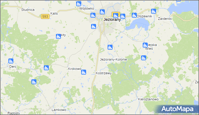 mapa Jeziorany-Kolonie, Jeziorany-Kolonie na mapie Targeo