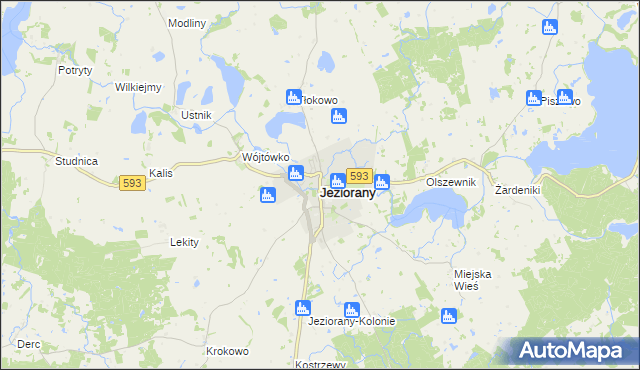 mapa Jeziorany powiat olsztyński, Jeziorany powiat olsztyński na mapie Targeo