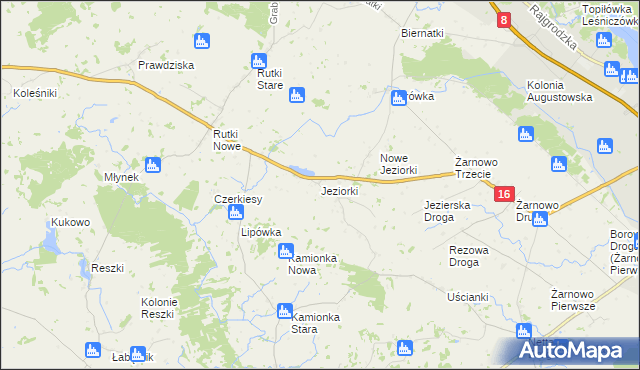 mapa Jeziorki gmina Augustów, Jeziorki gmina Augustów na mapie Targeo