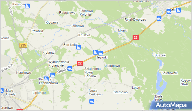 mapa Jeziorki gmina Chojnice, Jeziorki gmina Chojnice na mapie Targeo