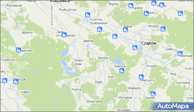 mapa Jeziorki gmina Kraszewice, Jeziorki gmina Kraszewice na mapie Targeo