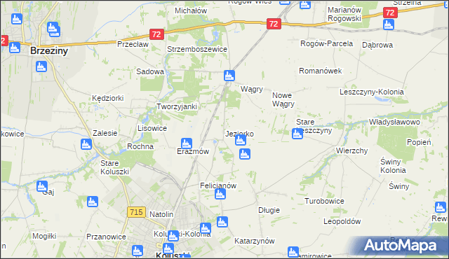 mapa Jeziorko gmina Koluszki, Jeziorko gmina Koluszki na mapie Targeo