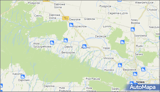 mapa Jeziorko gmina Nowa Słupia, Jeziorko gmina Nowa Słupia na mapie Targeo