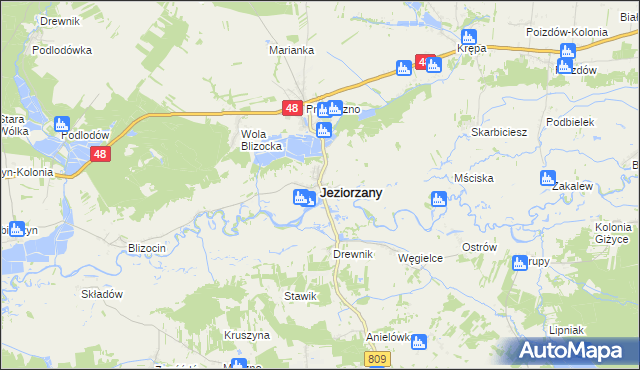 mapa Jeziorzany powiat lubartowski, Jeziorzany powiat lubartowski na mapie Targeo