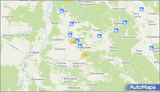 mapa Jeżowiec gmina Kluczewsko, Jeżowiec gmina Kluczewsko na mapie Targeo