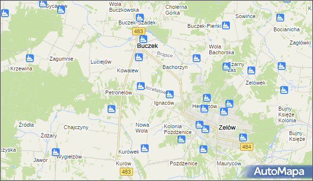 mapa Józefatów gmina Buczek, Józefatów gmina Buczek na mapie Targeo