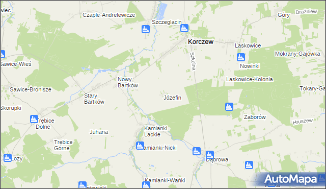 mapa Józefin gmina Korczew, Józefin gmina Korczew na mapie Targeo