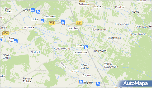 mapa Józefin gmina Poświętne, Józefin gmina Poświętne na mapie Targeo
