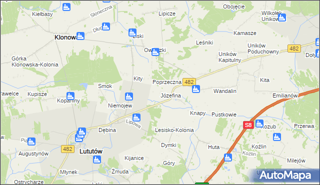 mapa Józefina gmina Lututów, Józefina gmina Lututów na mapie Targeo