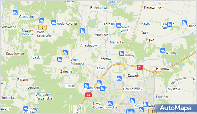 mapa Józefów gmina Bełchatów, Józefów gmina Bełchatów na mapie Targeo