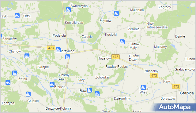 mapa Józefów gmina Drużbice, Józefów gmina Drużbice na mapie Targeo