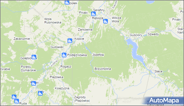 mapa Józefów gmina Dzikowiec, Józefów gmina Dzikowiec na mapie Targeo