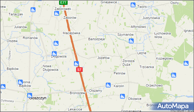 mapa Józefów gmina Goszczyn, Józefów gmina Goszczyn na mapie Targeo